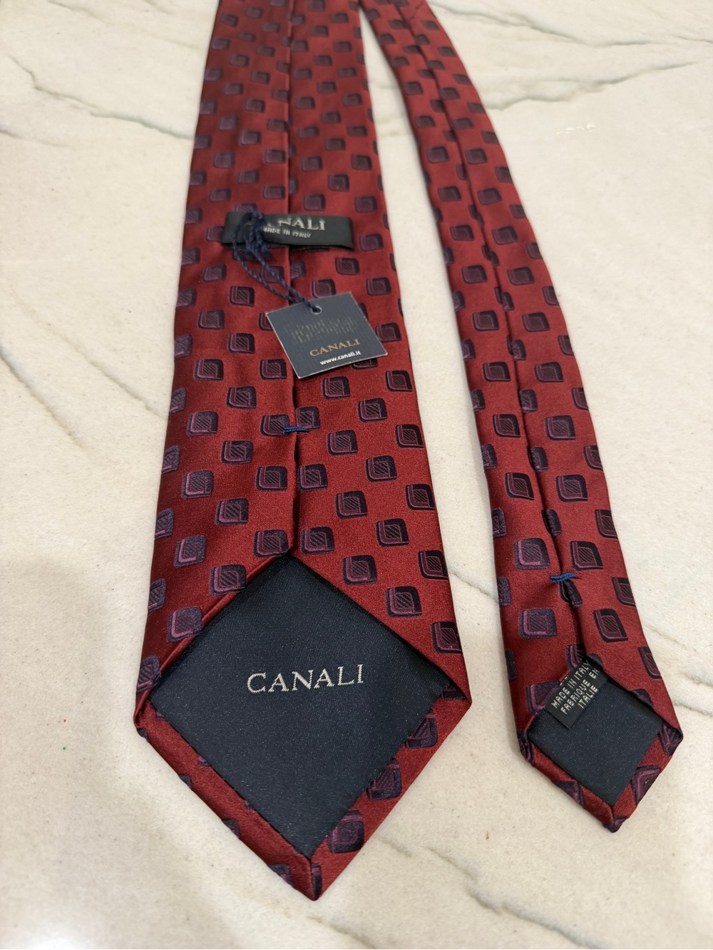 Canali Men's Burgundy Geometric Silk Tie NWT Made in Italy - Picture 10 of 10